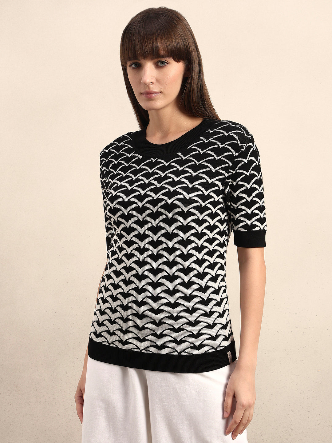 Black Reversible Printed Knit Top