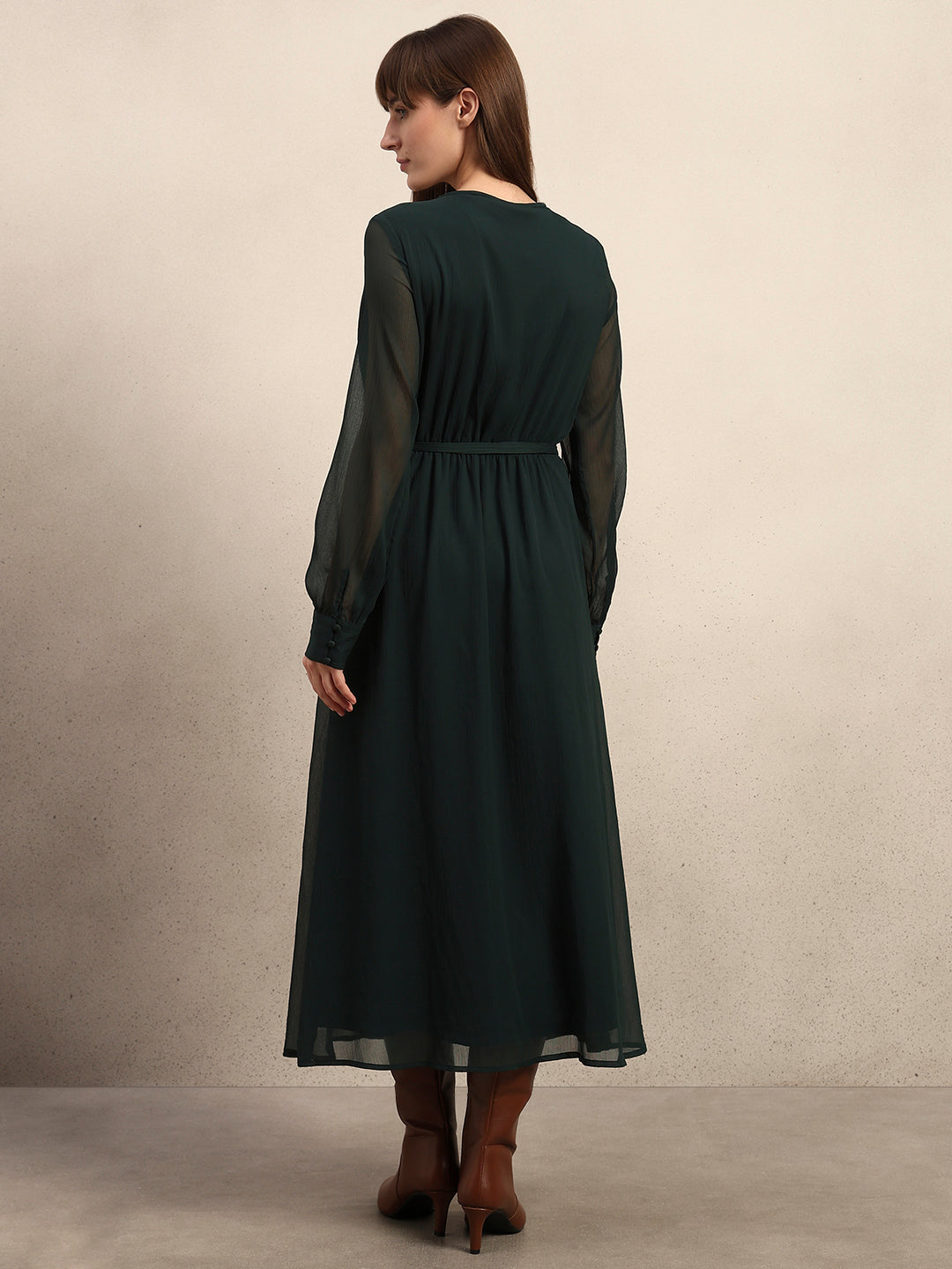 Sheer Sleeves Chiffon Midi Dress