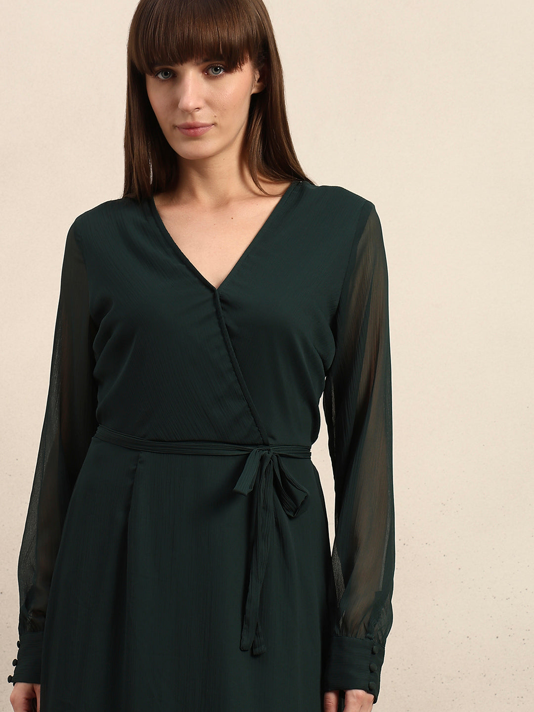 Sheer Sleeves Chiffon Midi Dress