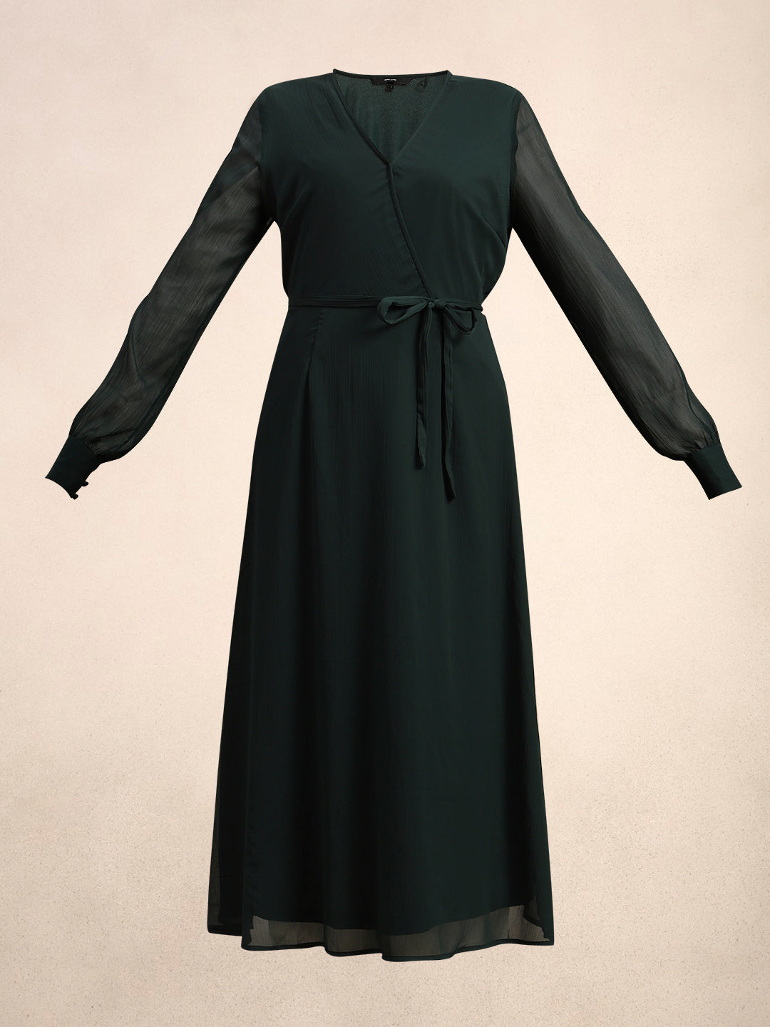 Sheer Sleeves Chiffon Midi Dress