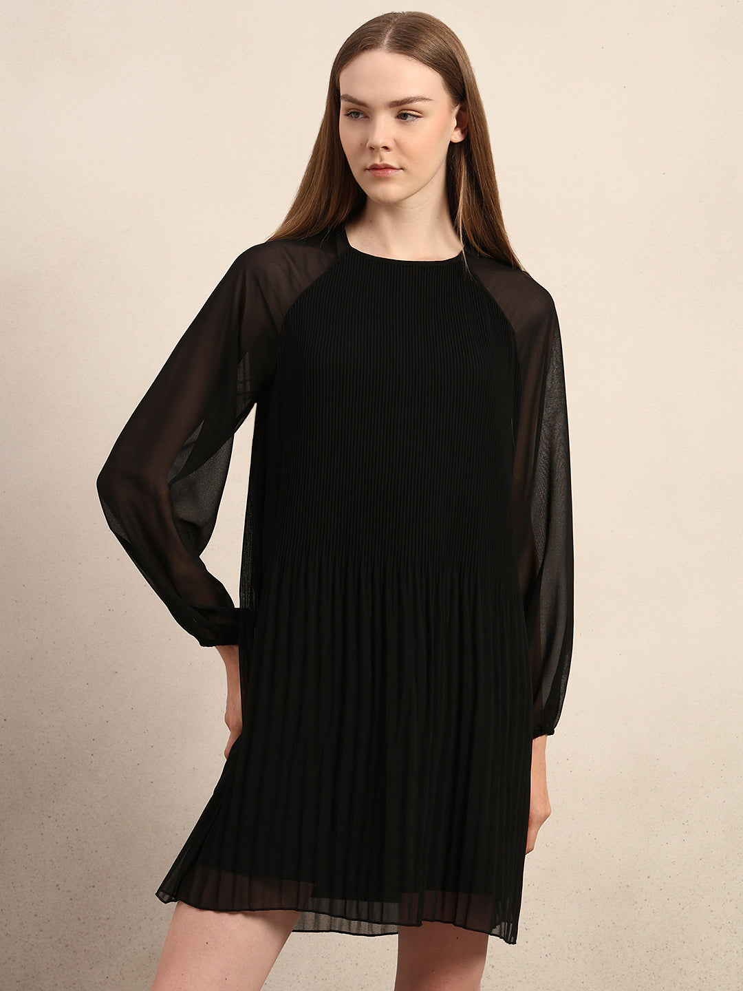 Black Pleated Sheer Dress