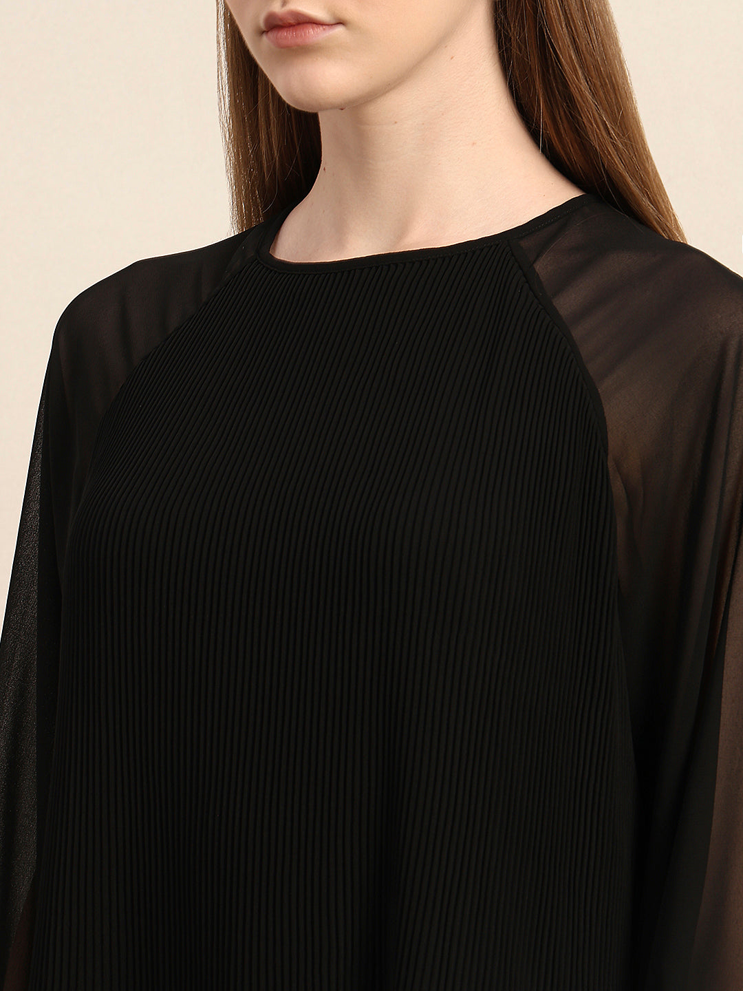 Black Pleated Sheer Dress