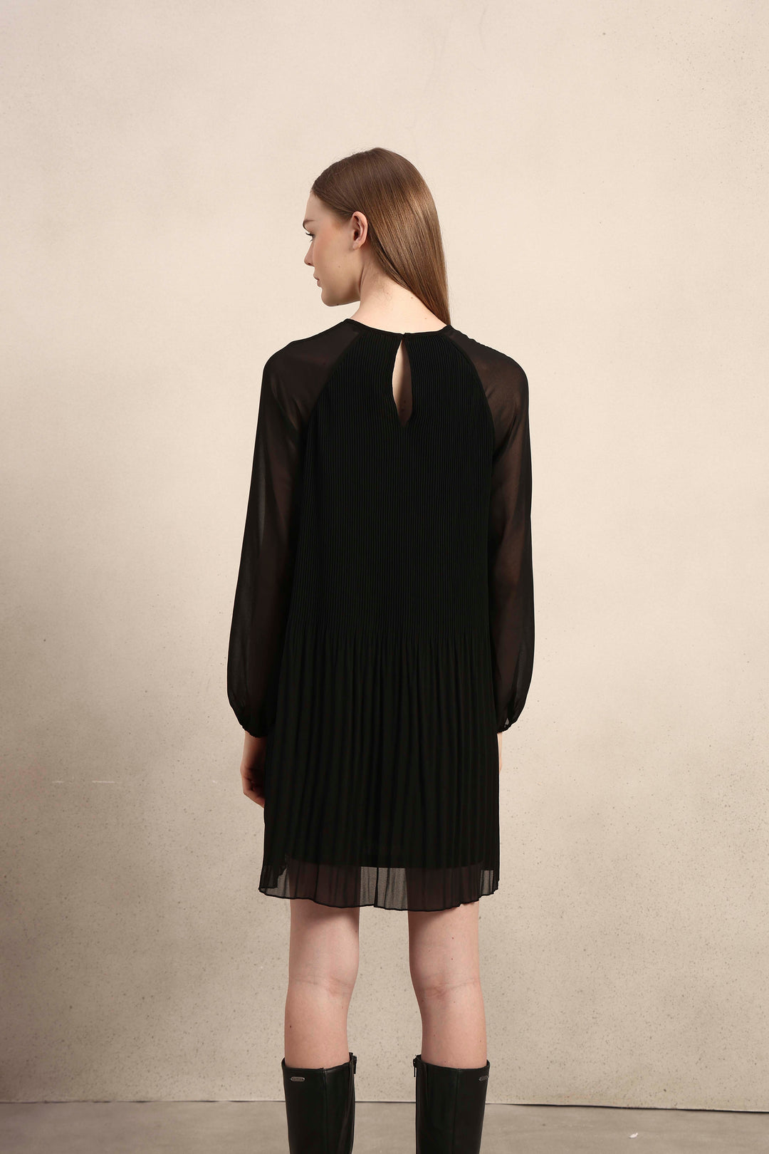 Black Pleated Sheer Dress