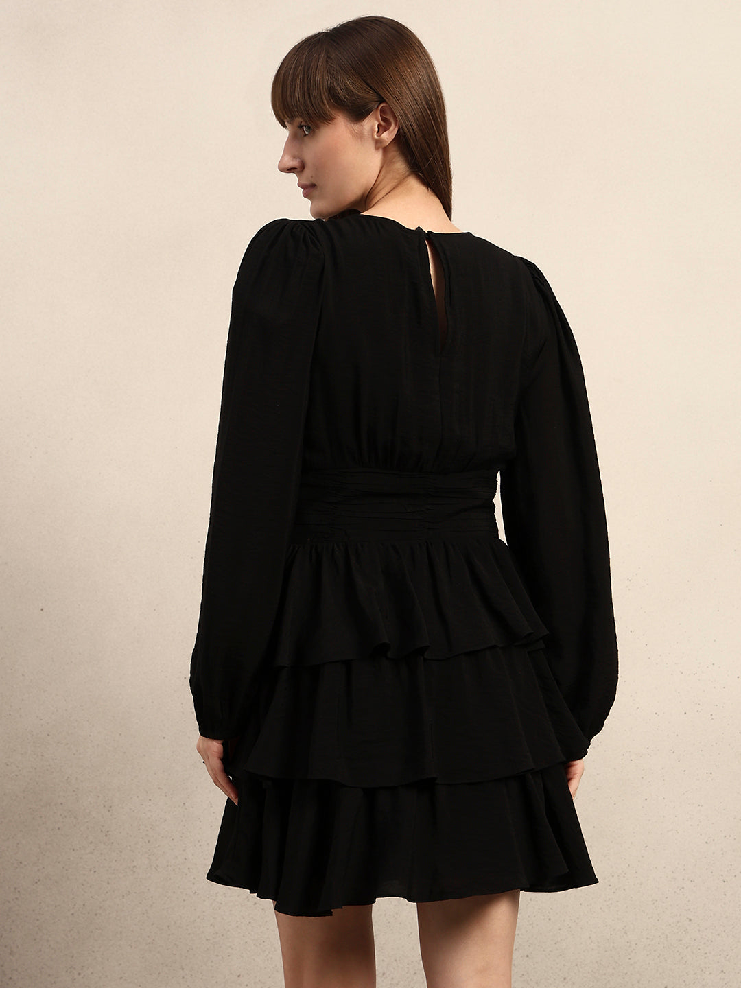 Puff Sleeves O-Neck Mini Dress