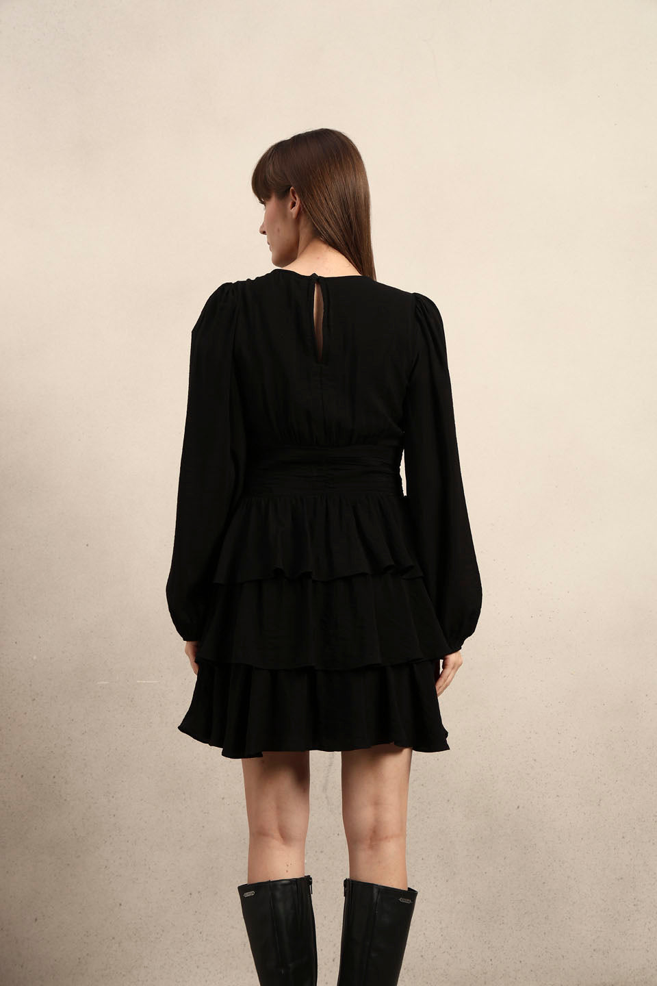 Puff Sleeves O-Neck Mini Dress