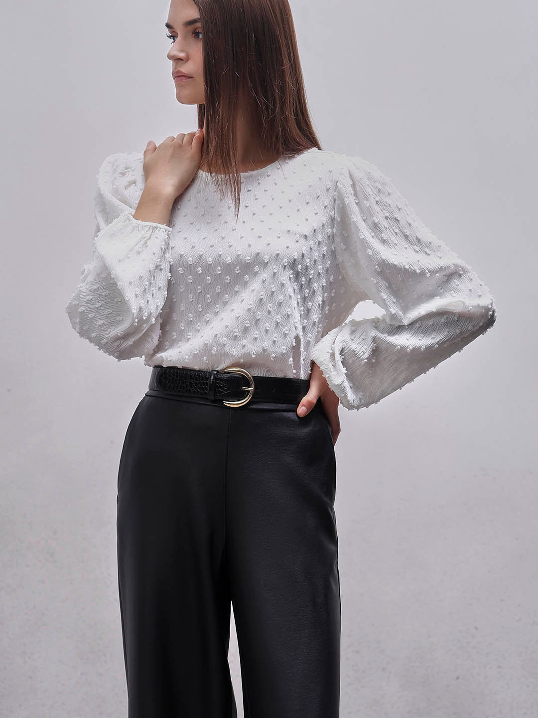White Textured O-Neck Top