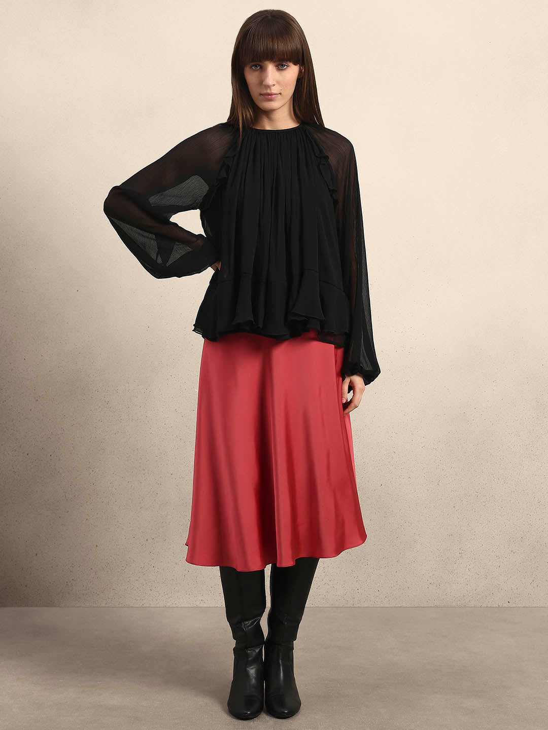 Sheer Ruffle Top - Black