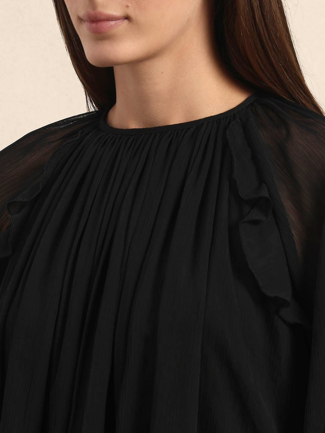 Sheer Ruffle Top - Black