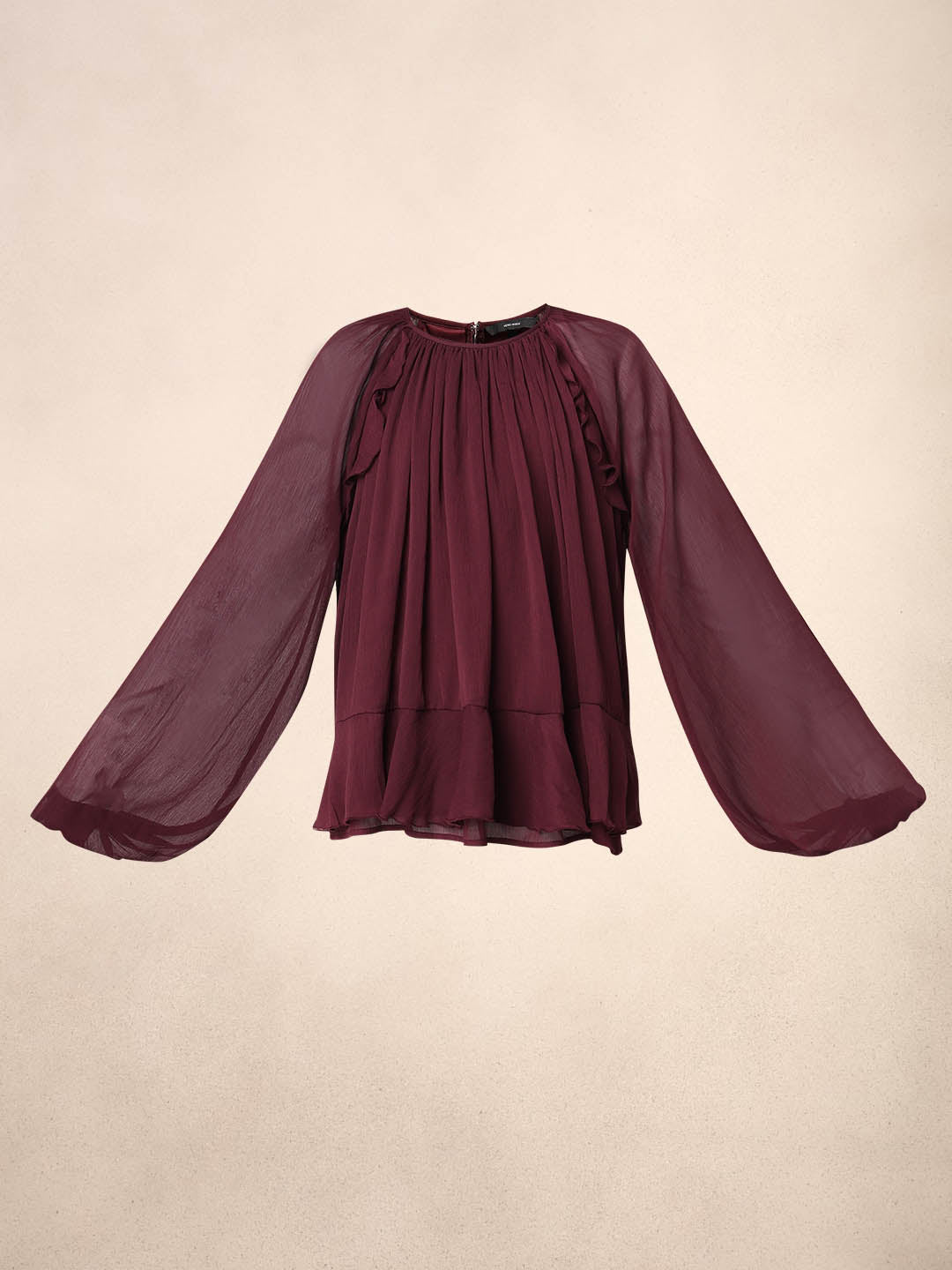 Sheer Ruffle Top - Maroon