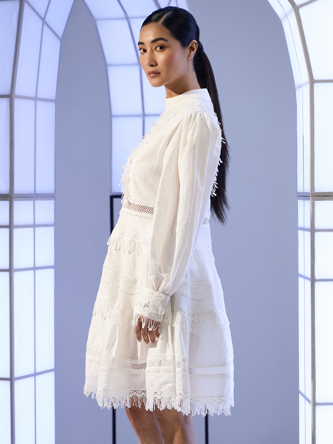 EDIT White Boho Tiered Mini Dress