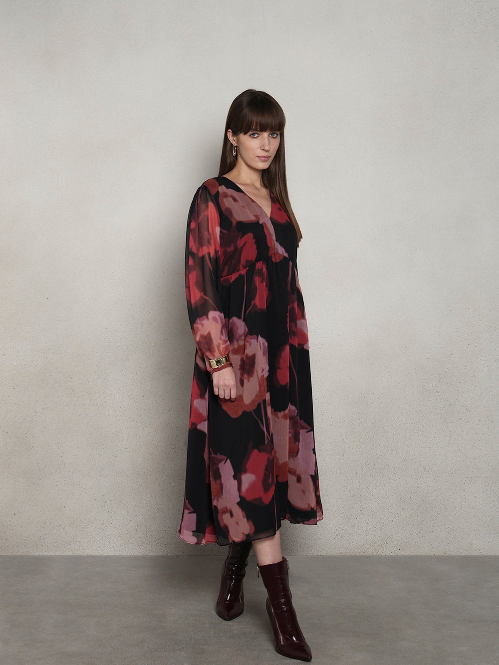 Floral V-Neck Midi Dress