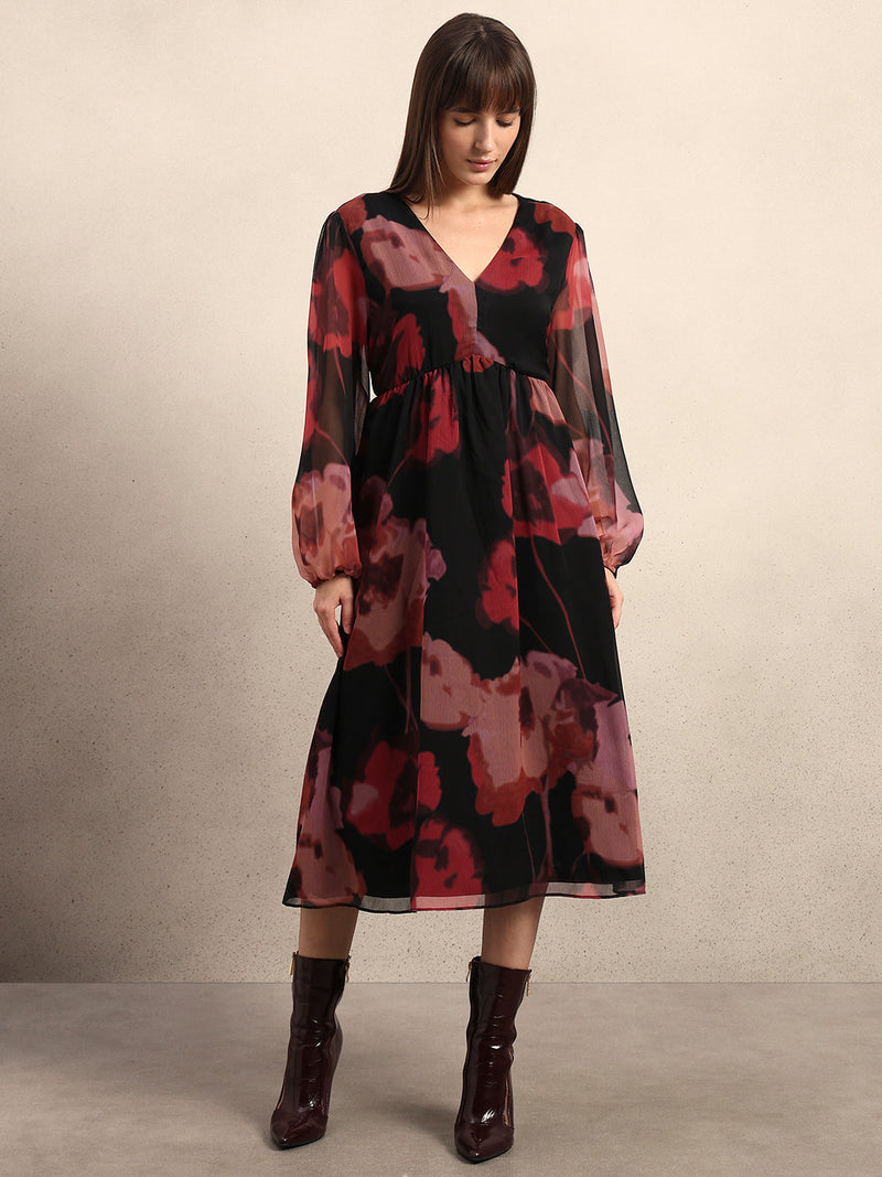 Floral V-Neck Midi Dress