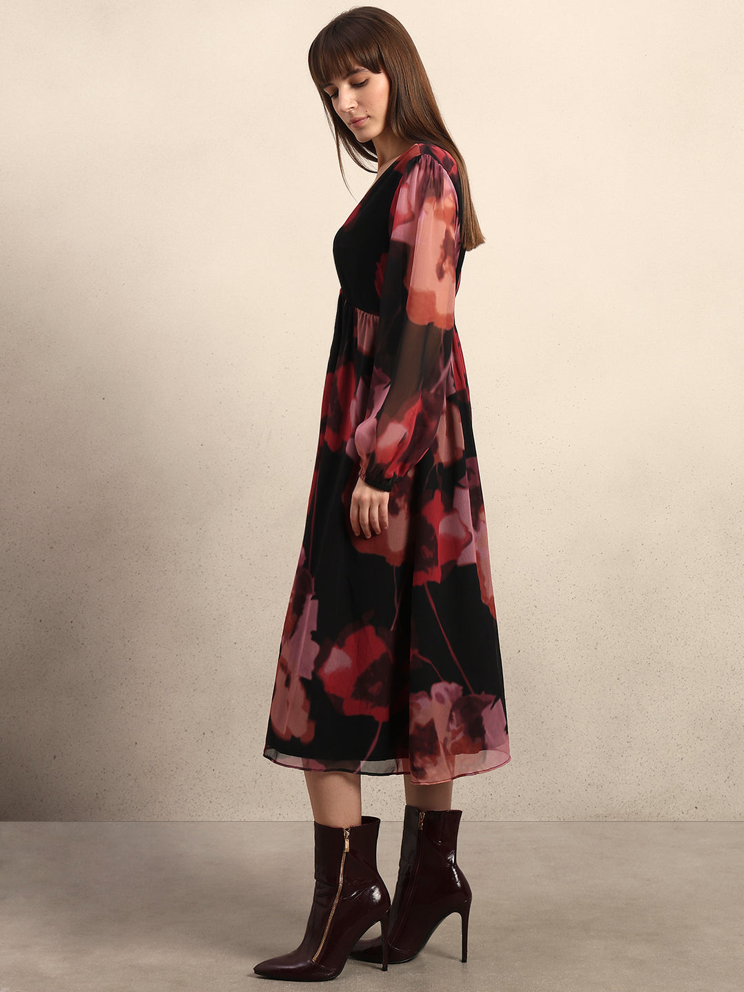 Floral V-Neck Midi Dress