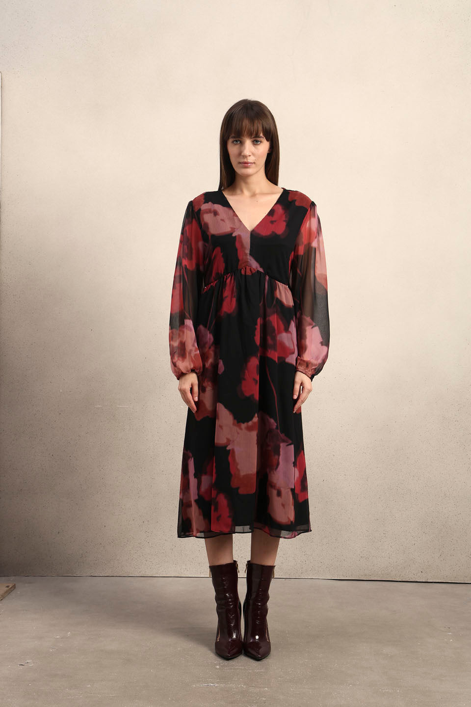 Floral V-Neck Midi Dress