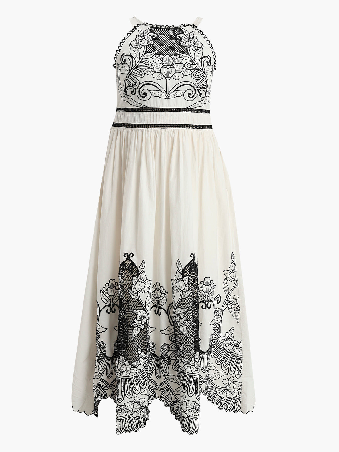 EDIT White & Black Embroidered Halter Neck Dress