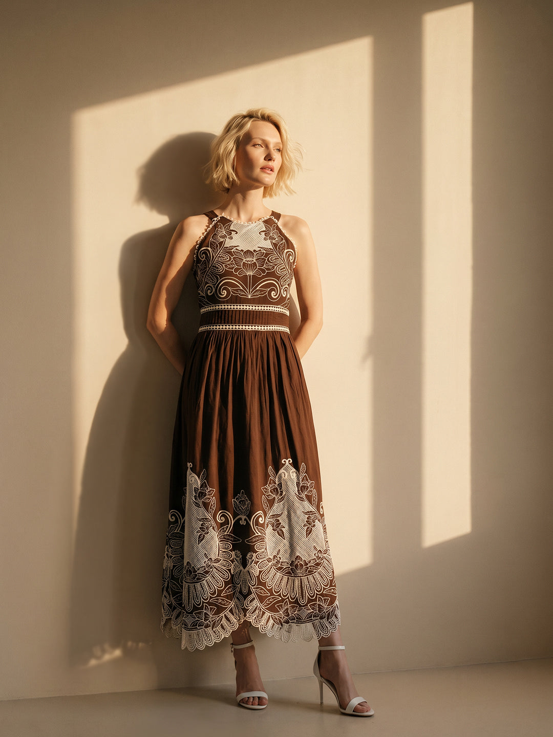 Brown Printed Cotton Maxi Dress