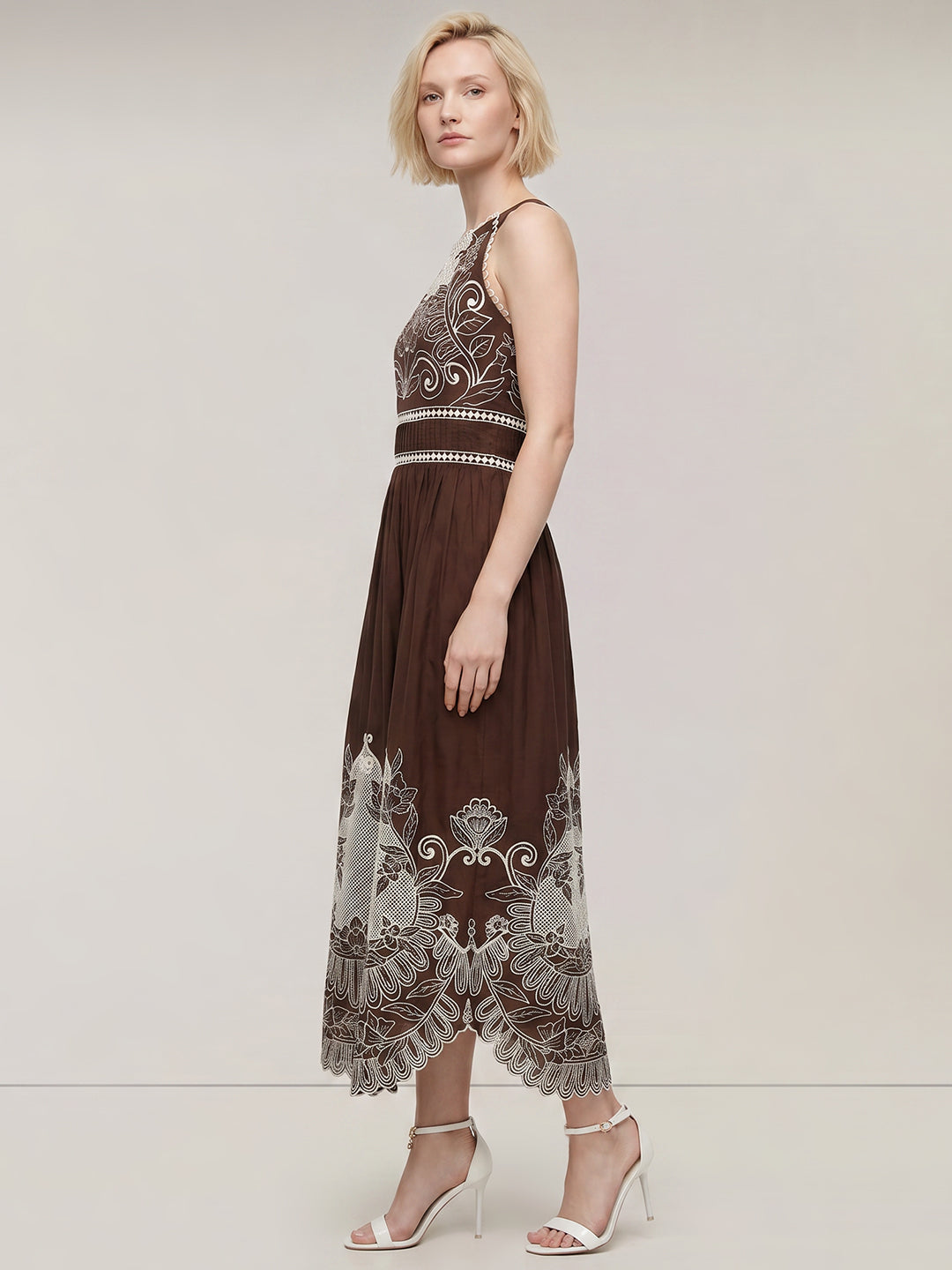 Brown Printed Cotton Maxi Dress