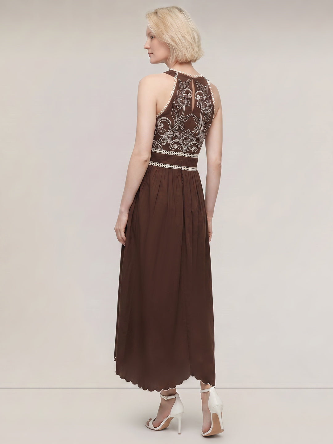 Brown Printed Cotton Maxi Dress
