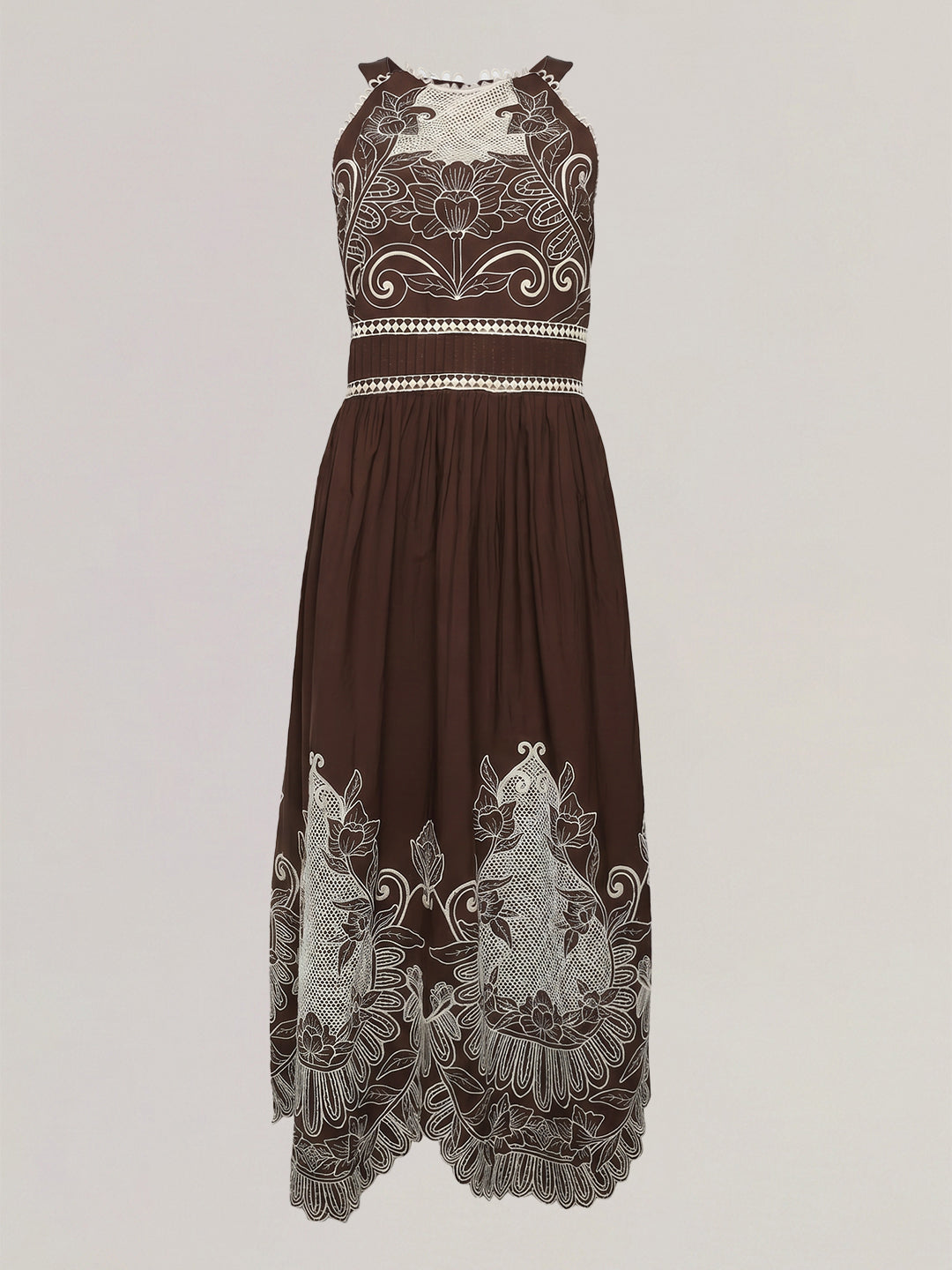 Brown Printed Cotton Maxi Dress