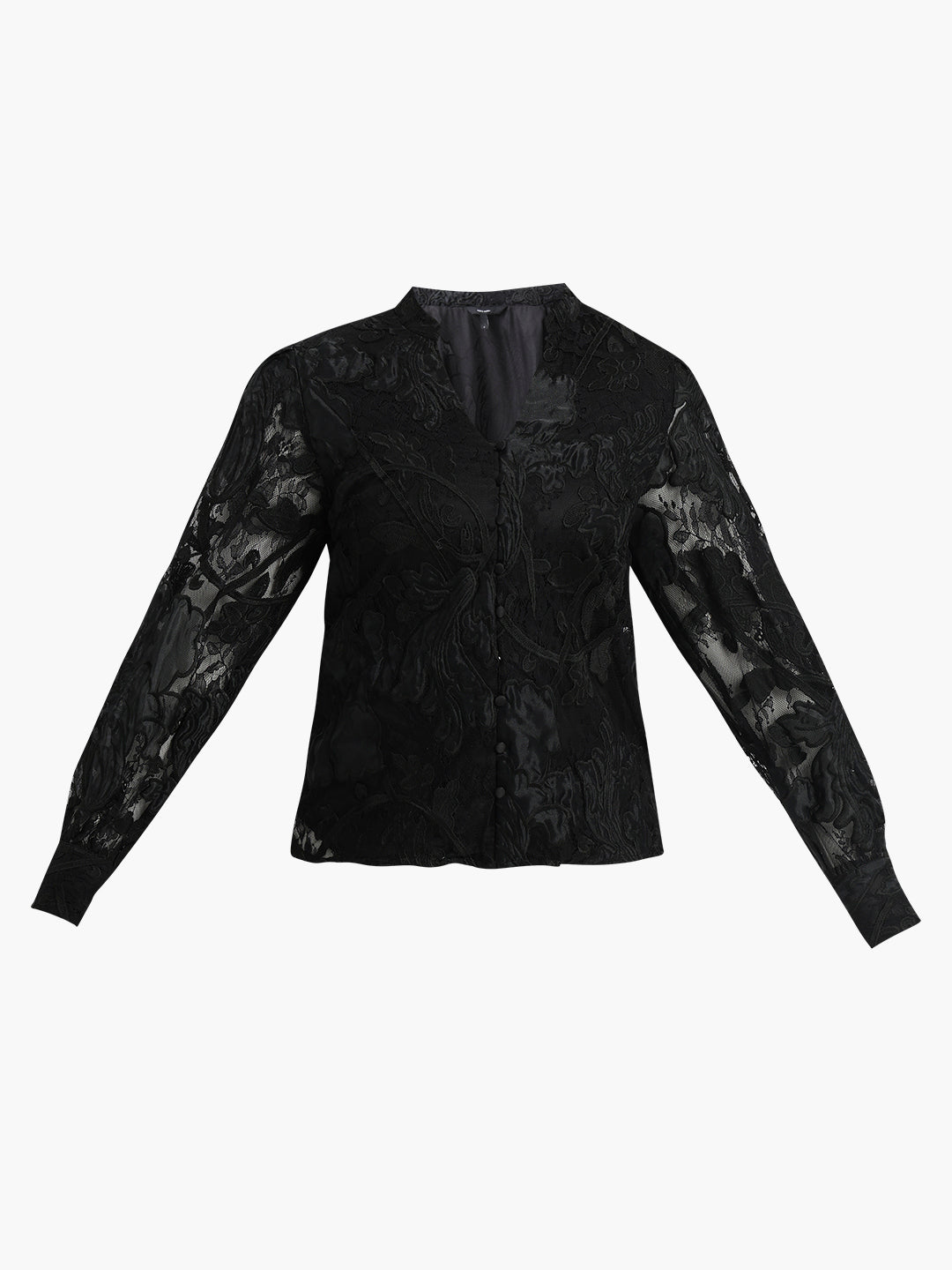 EDIT Black Sheer Embroidered Shirt