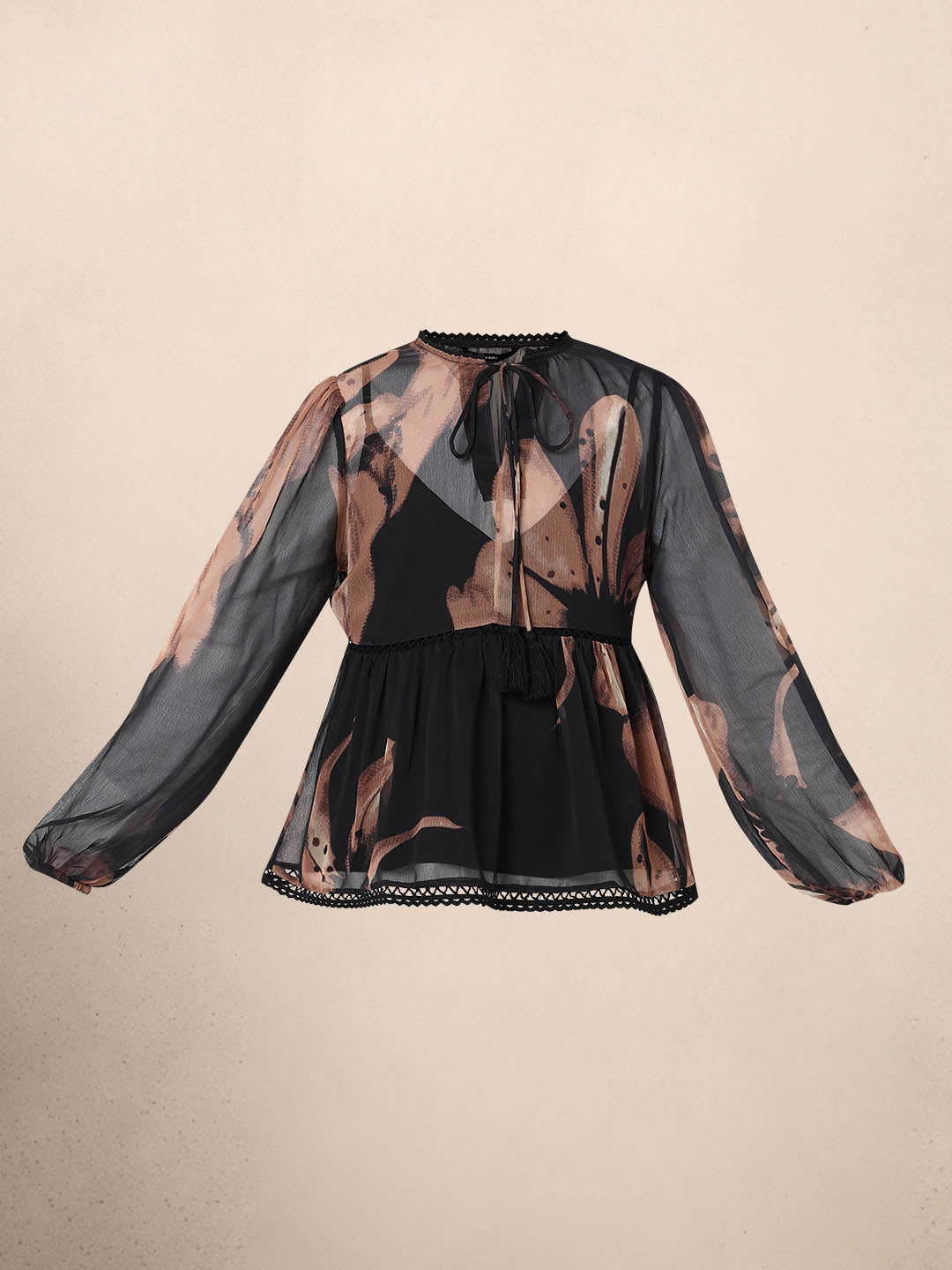 Brown & Black Chiffon Sheer Top