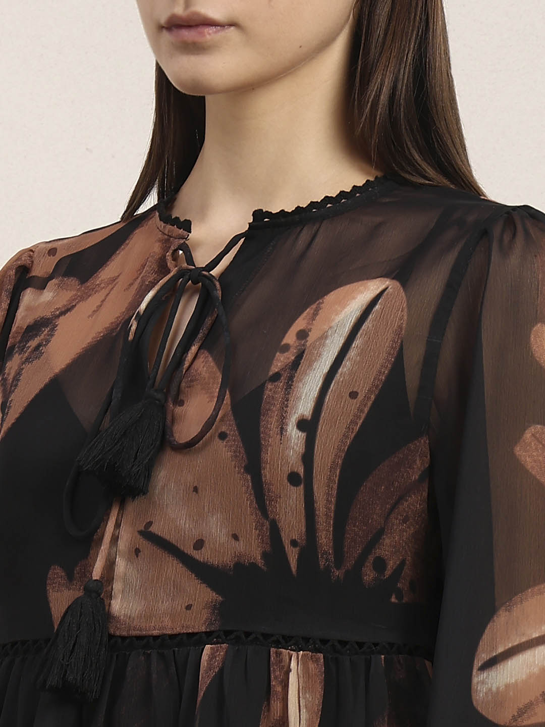 Brown & Black Chiffon Sheer Top