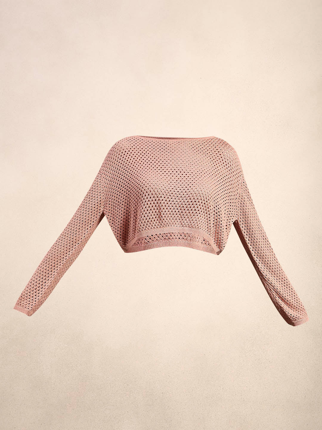 Pink Cropped Open-Knit Pullover