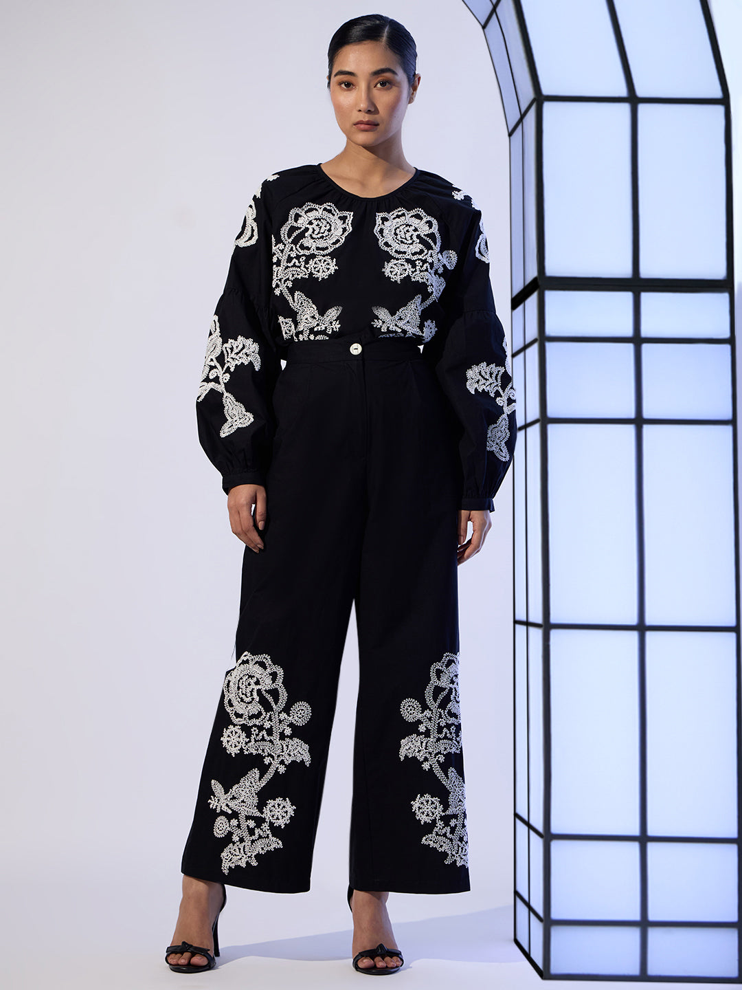 EDIT Embroidered Wide Leg Pants