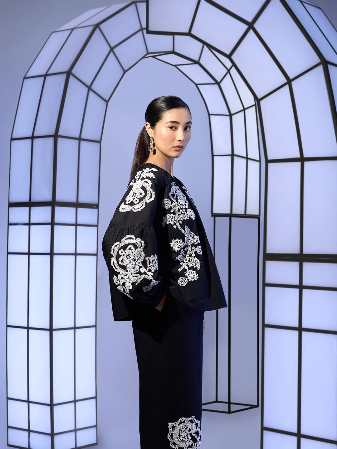 Black Embroidered Cotton Top