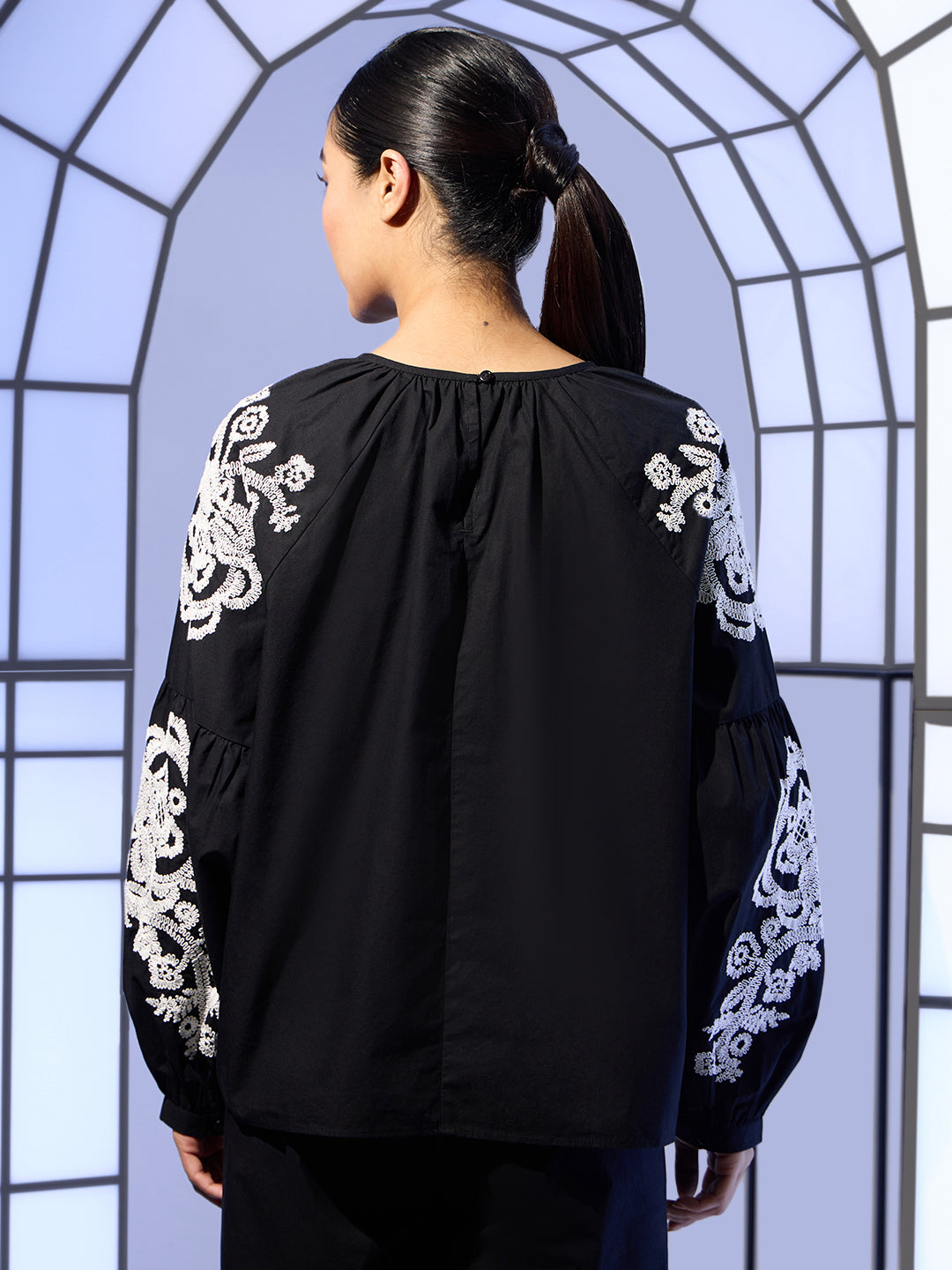 Black Embroidered Cotton Top