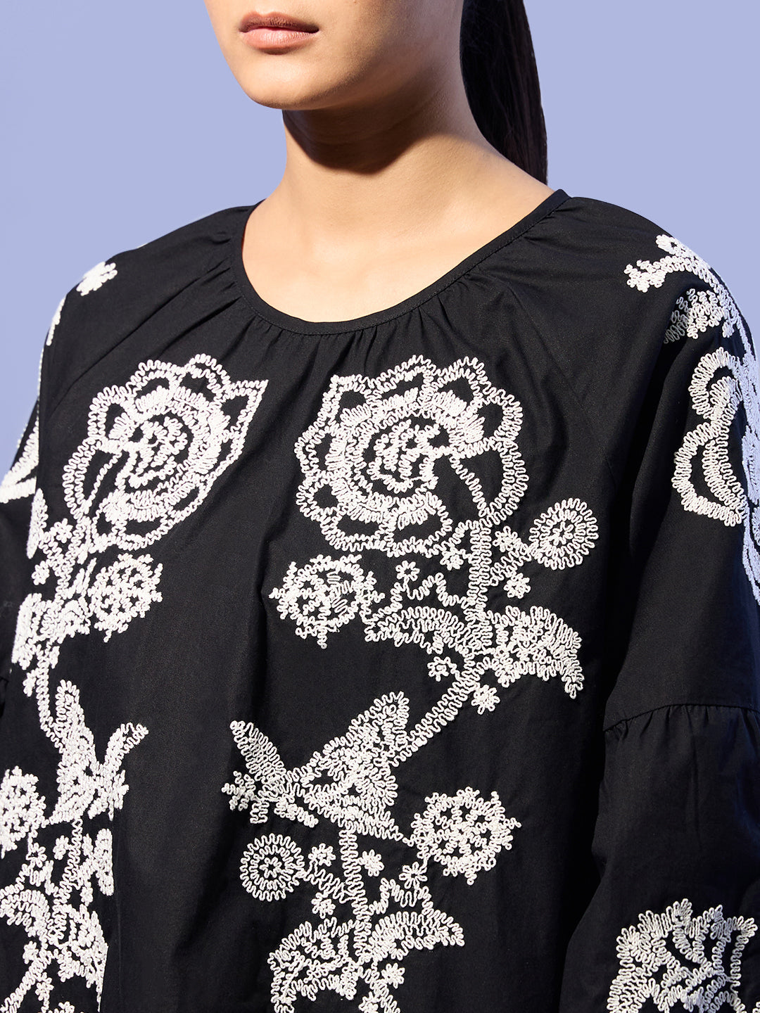 Black Embroidered Cotton Top