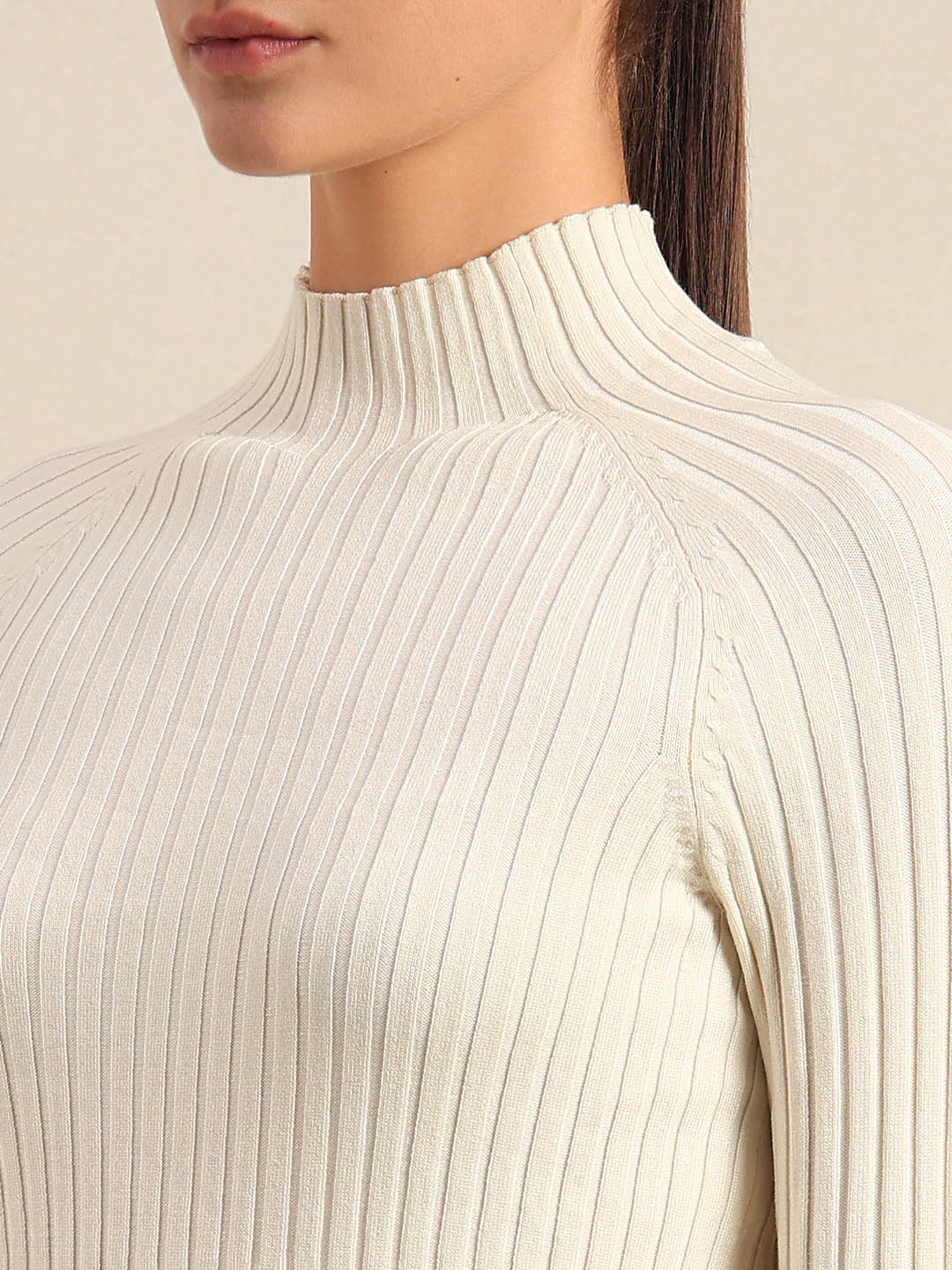 White Ribbed Knit Fitted Top