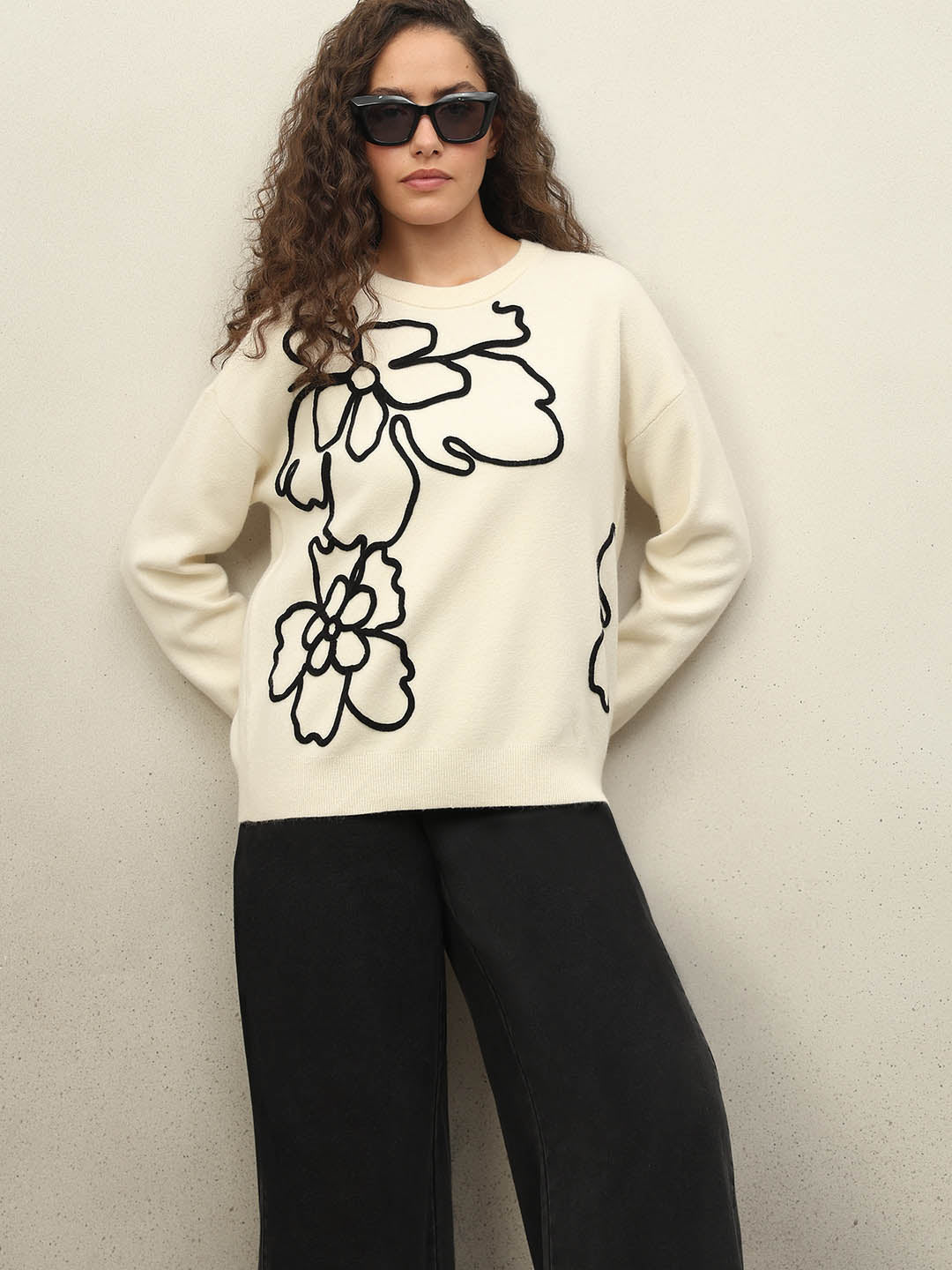 Floral Print Ivory Sweater