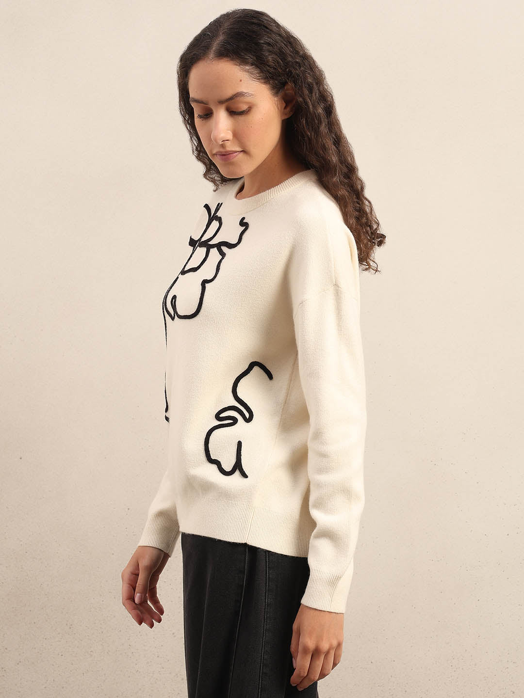 Floral Print Ivory Sweater