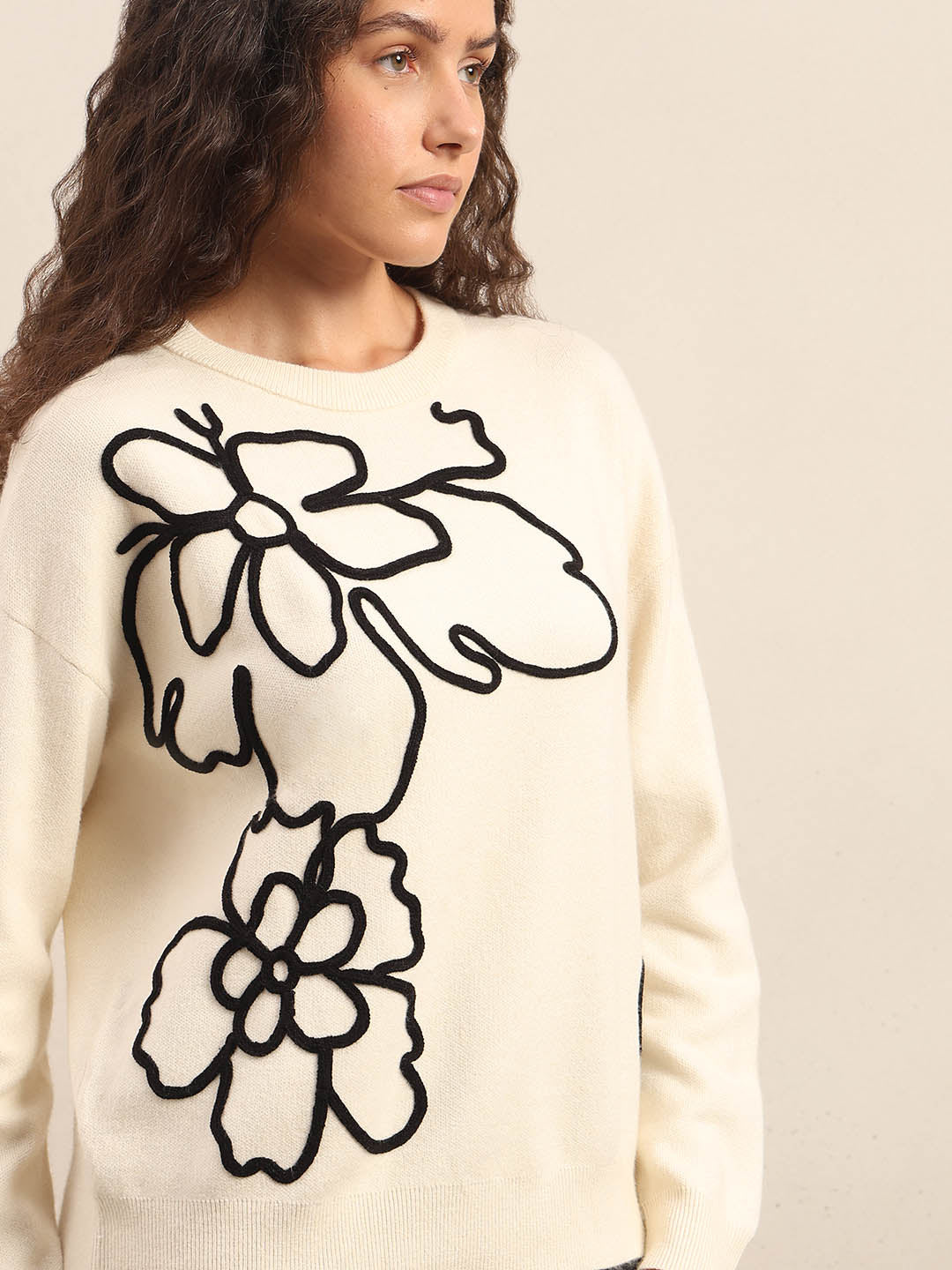 Floral Print Ivory Sweater
