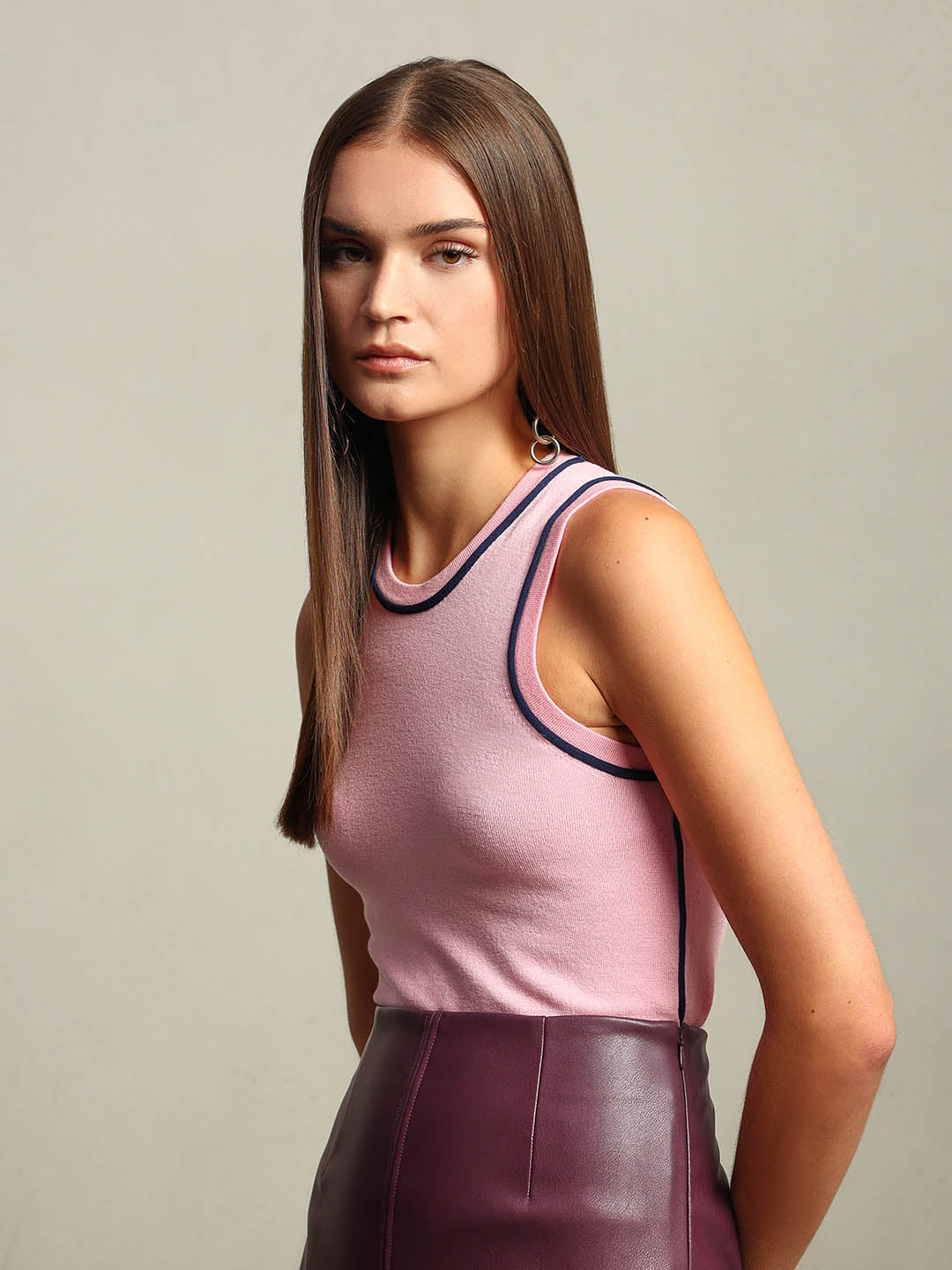 Pink Sleeveless Knit Tank