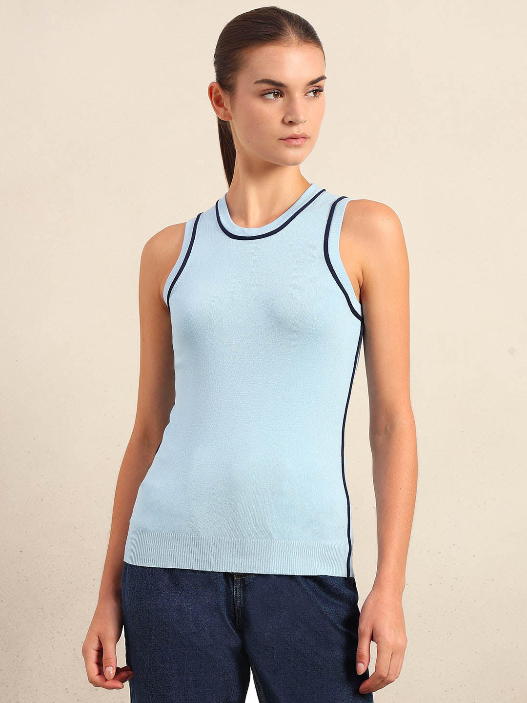 Blue Sleeveless Knit Tank