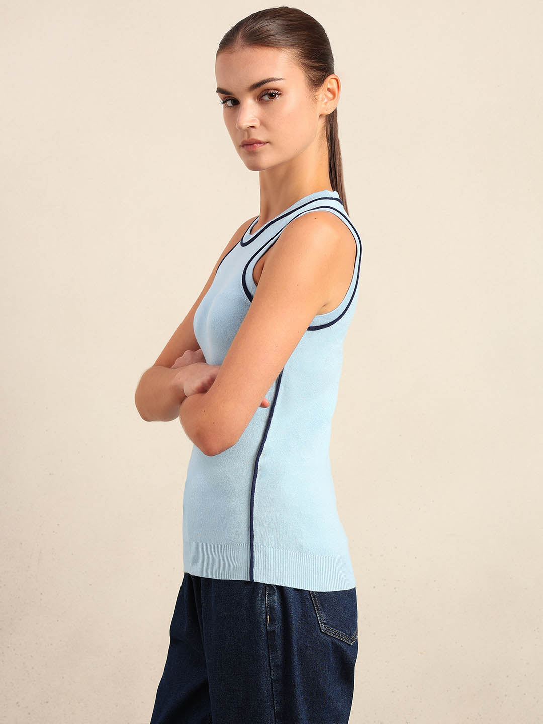 Blue Sleeveless Knit Tank