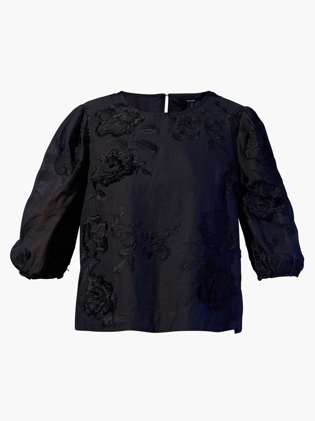 EDIT Embroidered Puff Sleeves Top