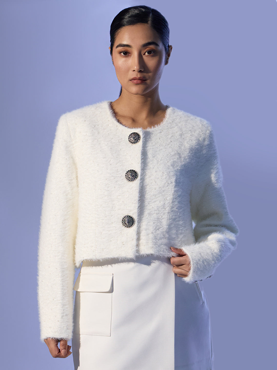 EDIT White Pearl Embellished Jacket