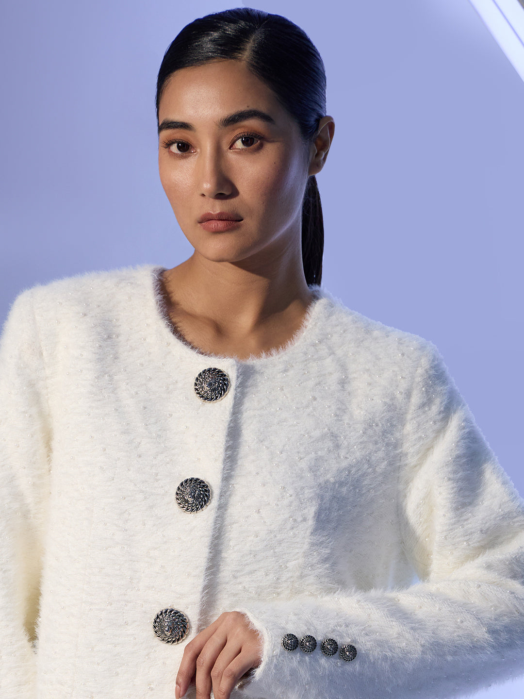 EDIT White Pearl Embellished Jacket