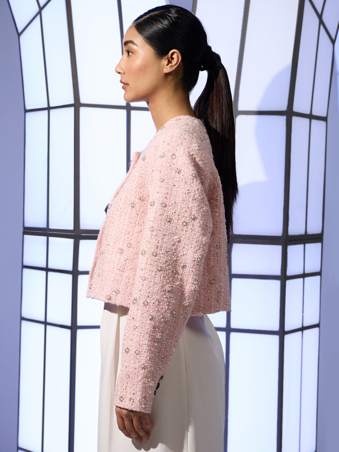 Pink Embellished Tweed Jacket