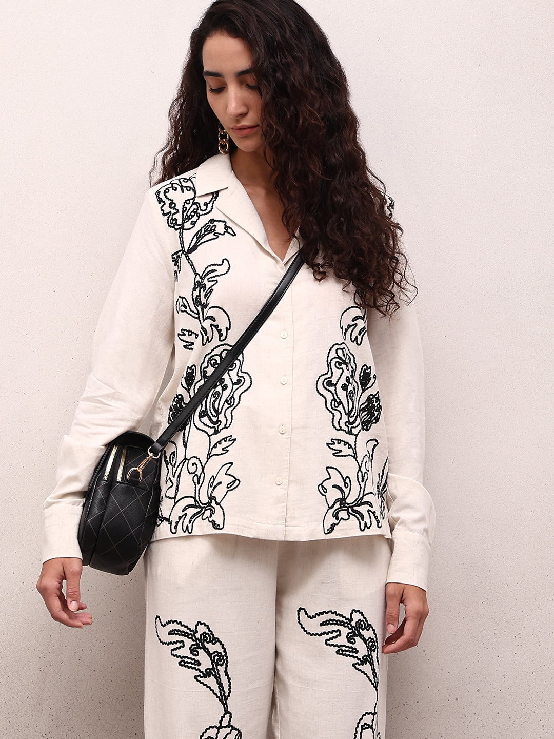 Black Cording V-Neck Shirt