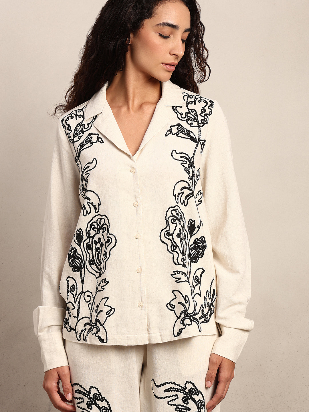 Black Cording V-Neck Shirt