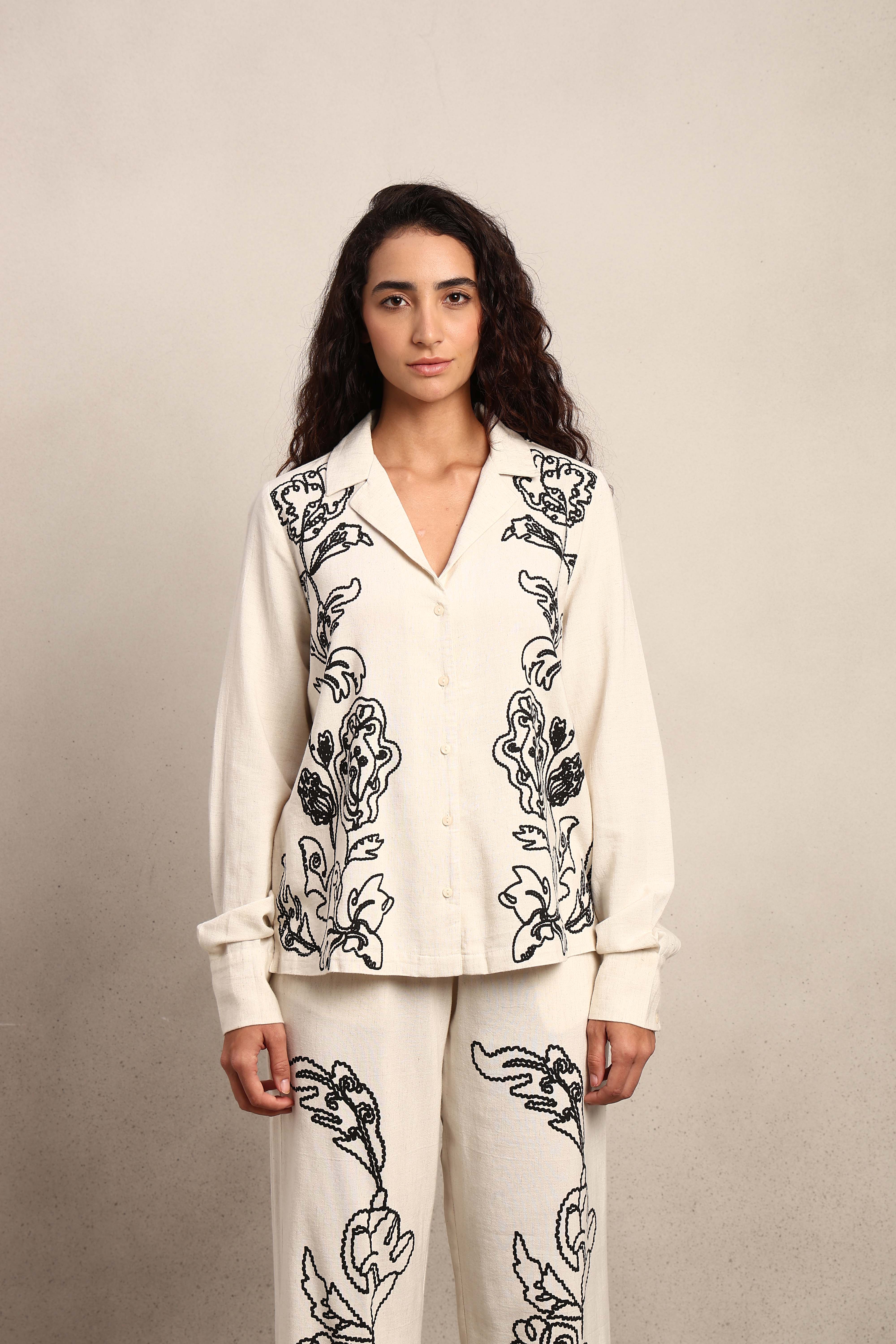 Black Cording V-Neck Shirt