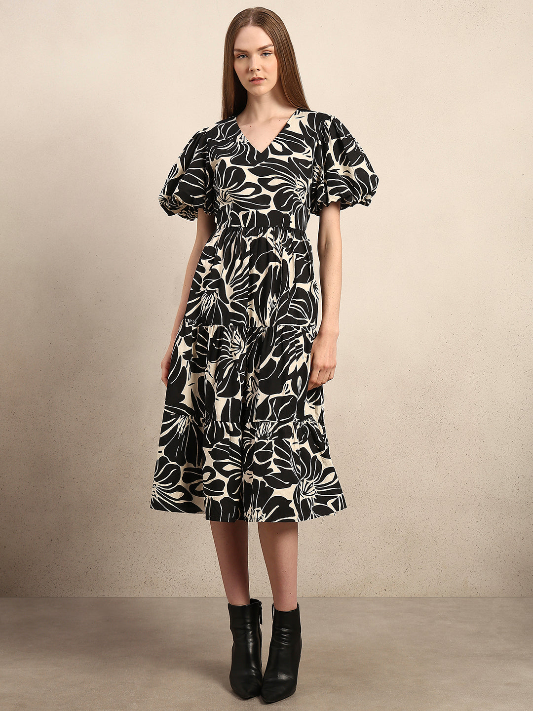 Floral V-Neck Midi Dress