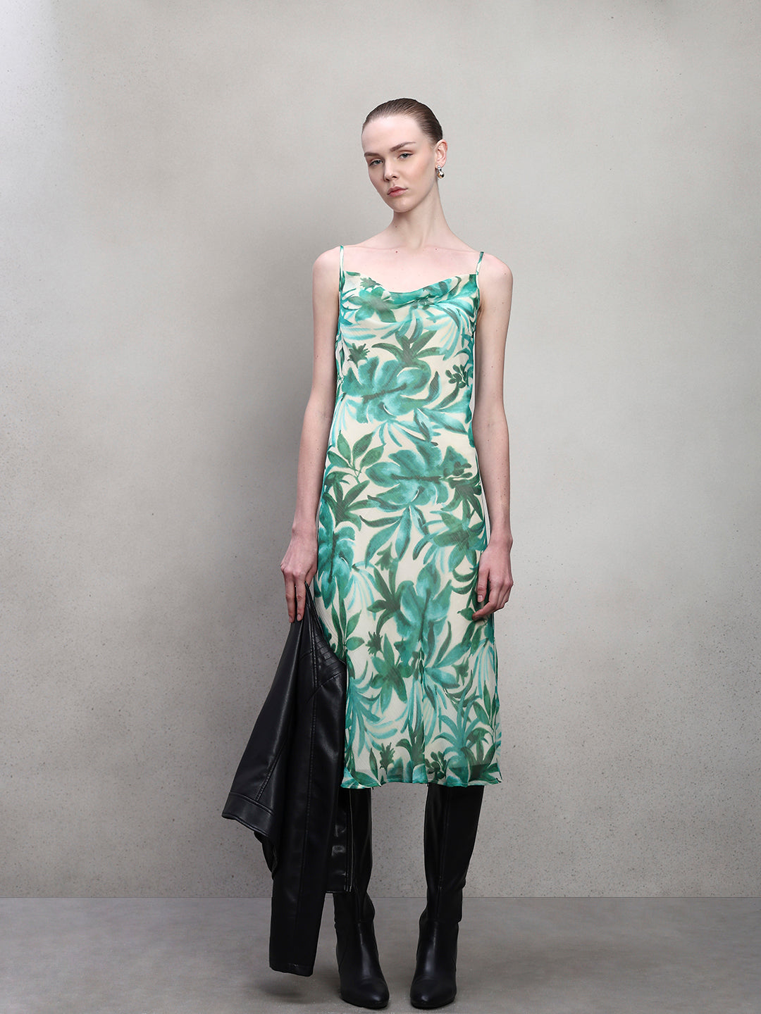 Printed Cown Neck Slip Dress