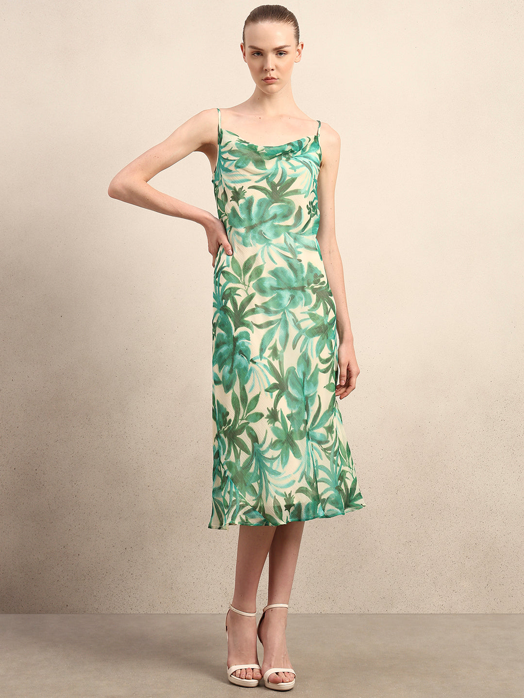 Printed Cown Neck Slip Dress