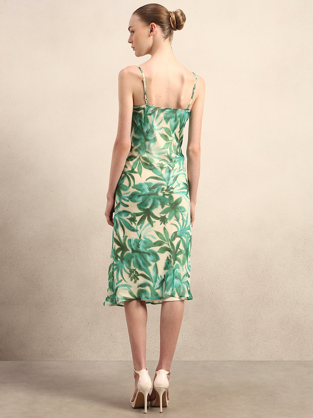 Printed Cown Neck Slip Dress