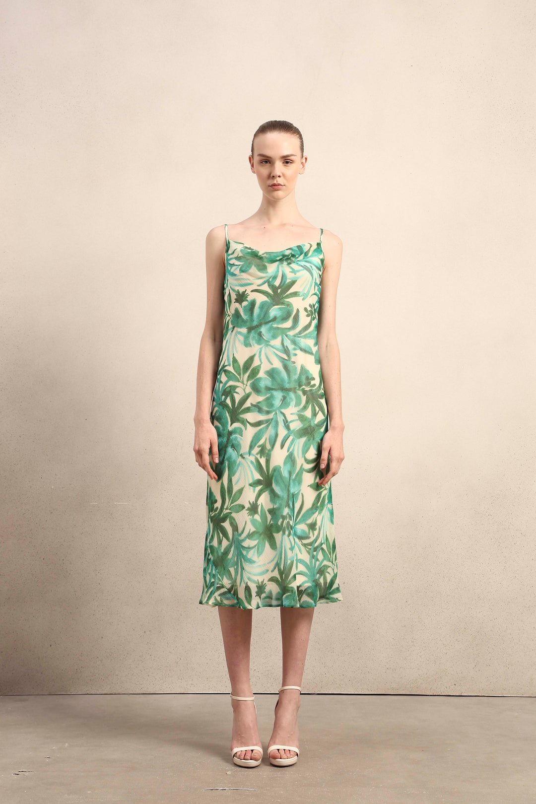 Printed Cown Neck Slip Dress